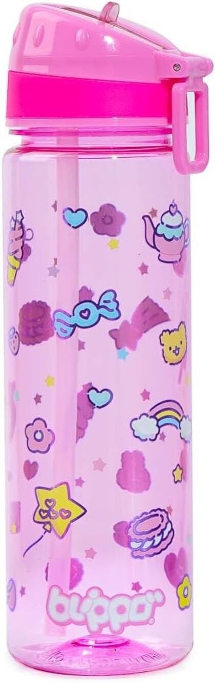Blippo Pink Water Bottle 22oz Girls Leakproof Flip Top Sports Cup New